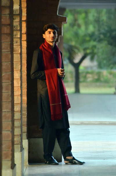 Men Wool Maroon color Shawl by Designer Shawl.